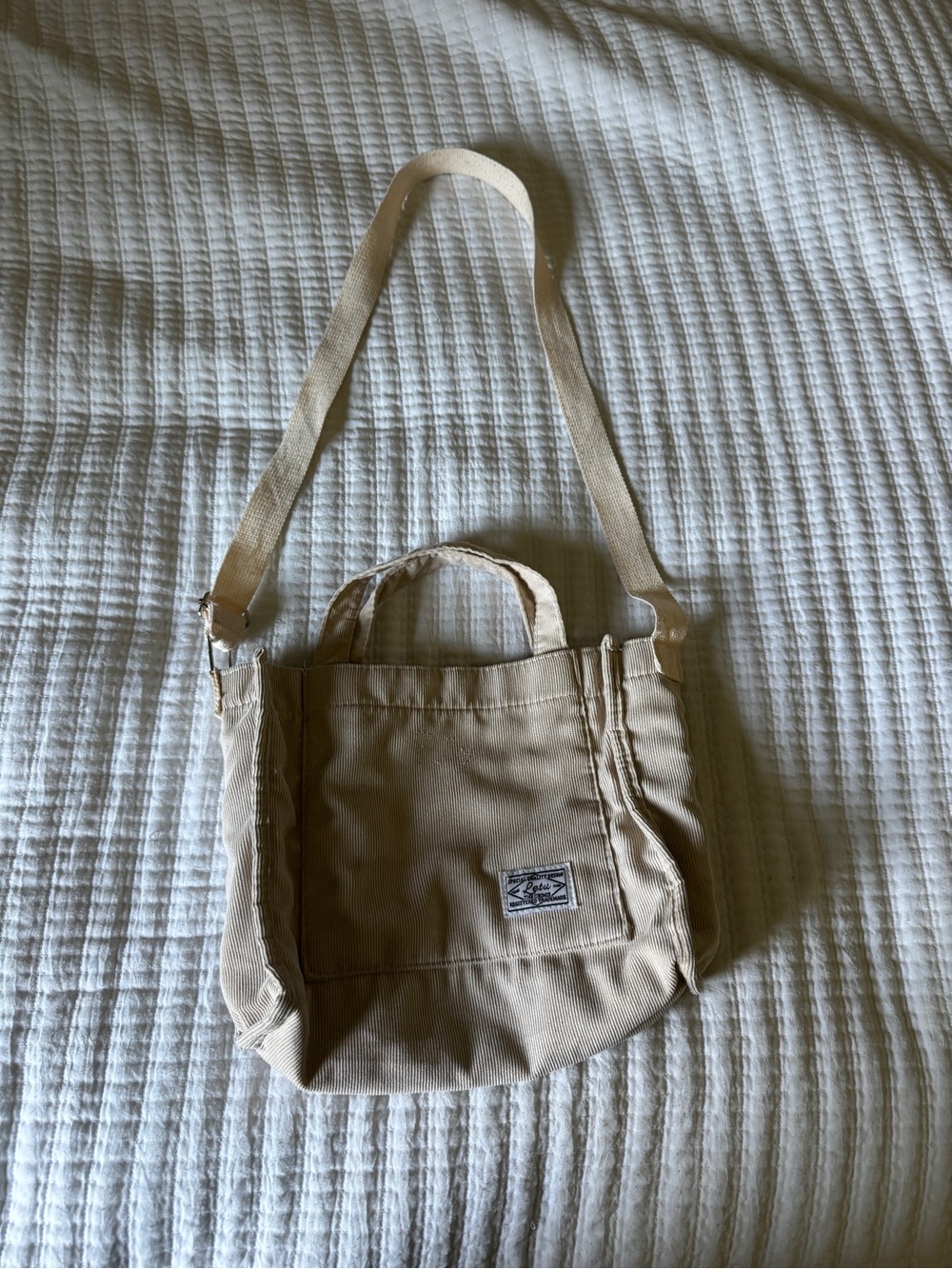 Letu Corduroy Crossbody Tote Bag Cream Off White Mini Messenger Book Bag